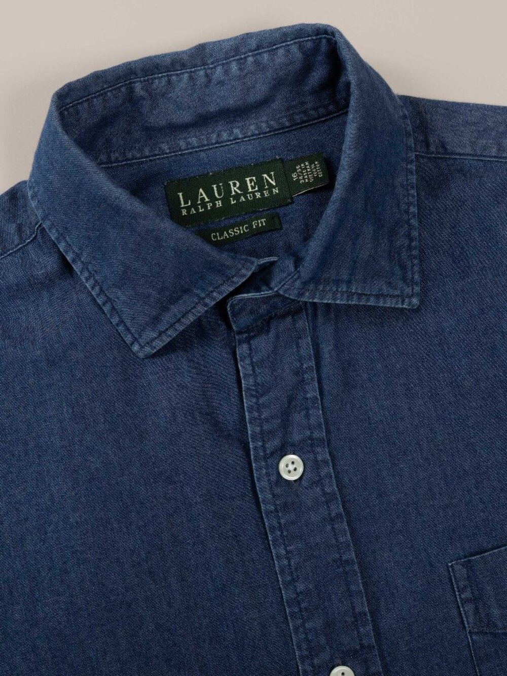 Lauren Ralph Lauren Denim Shirt Mens 16 34/35 Classic Fit Long Sleeve Blue Work